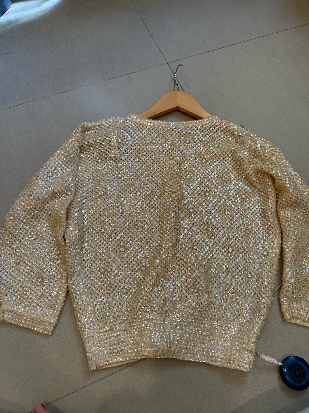 VINTAGE Sequined Cream Sparkle Women's Sweater - Picture 10 of 15